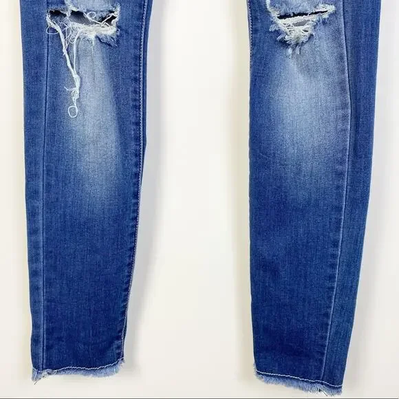 KANCAN DISTRESSED RAW CUFF SKINNY JEANS SIZE 26 - Picture 4 of 10